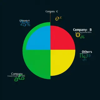 A pie chart showing market share: Company A 35%, Company B 2