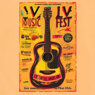 An event poster featuring a guitar illustration, the headlin