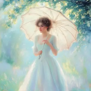 A woman with a parasol in the style of Impressionism — soft 