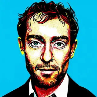 A portrait of a man in Pop Art style — bold outlines, Ben-Da