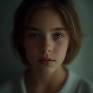 A headshot of a teenager with a relaxed, neutral face