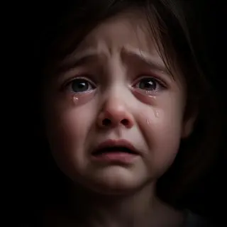 A 5-year-old child with round cheeks and large eyes, crying 