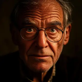 An elderly man in his 70s with age spots and thinning gray h