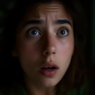 A portrait capturing genuine surprise — raised eyebrows, wid
