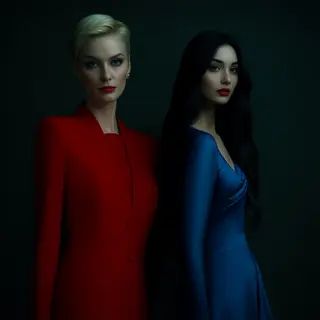 Two women standing side by side: one with short blonde hair 