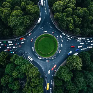 An aerial bird's-eye view looking straight down at a traffic