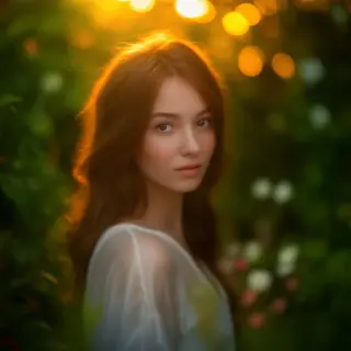 A portrait shot at 85mm f/1.4 with creamy bokeh background, 