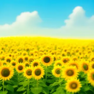 A field of pure sunflower yellow flowers under a clear blue 