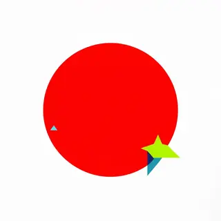 A large red circle, a small blue triangle, and a medium gree