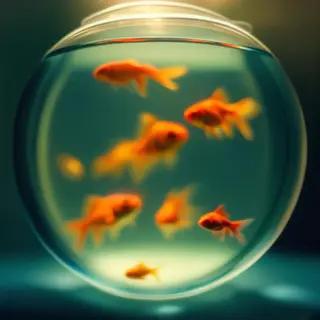 Exactly 9 goldfish swimming in a large round fishbowl