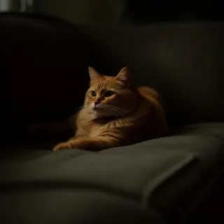 A cat lying on a couch without a collar