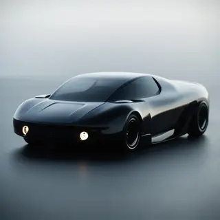 A car body with windows, doors, and headlights but no wheels
