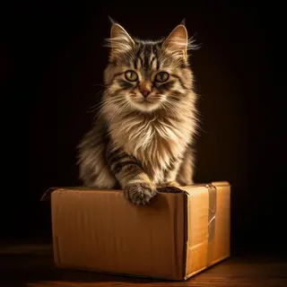 A cat sitting on top of a cardboard box