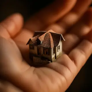 A miniature house sitting on the palm of someone's hand