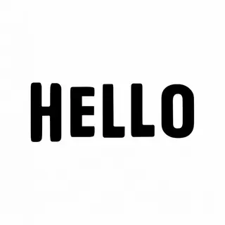 A single large word 'HELLO' centered on a white background
