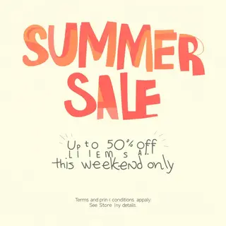 A poster with headline 'SUMMER SALE' in large bold text, bod