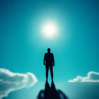 A person standing outdoors at midday with a short shadow dir