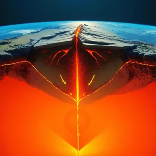 A cross-section showing tectonic plates at a convergent boun