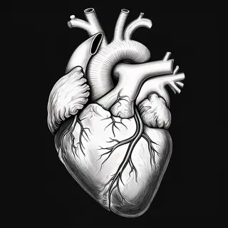An anatomical illustration of the human heart showing four c