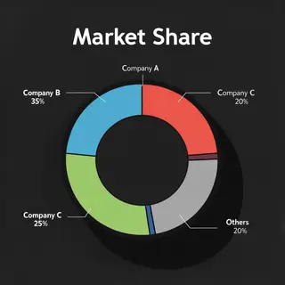 A pie chart showing market share: Company A 35%, Company B 2
