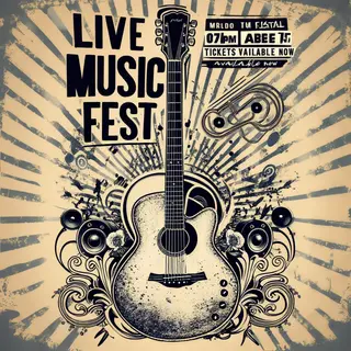 An event poster featuring a guitar illustration, the headlin