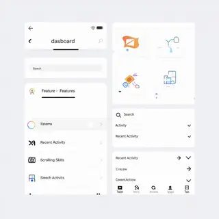 A mobile app UI mockup showing a dashboard with a top naviga