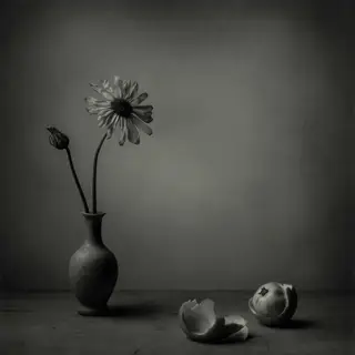 A still life painted in anxious minimalism — sparse composit