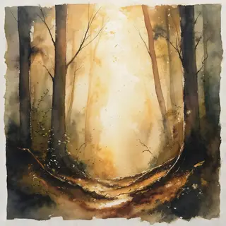 A forest rendered in photorealistic watercolor — the detail 