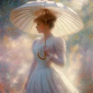 A woman with a parasol in the style of Impressionism — soft 