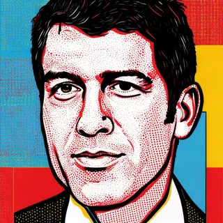 A portrait of a man in Pop Art style — bold outlines, Ben-Da