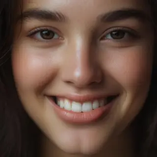 A close-up portrait of a young woman with a warm natural smi