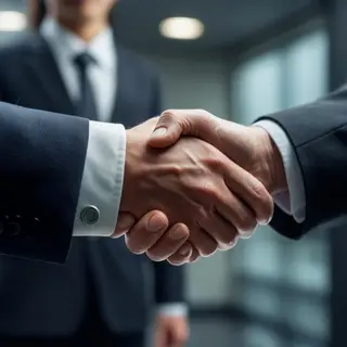 Two people shaking hands in a professional setting, all fing