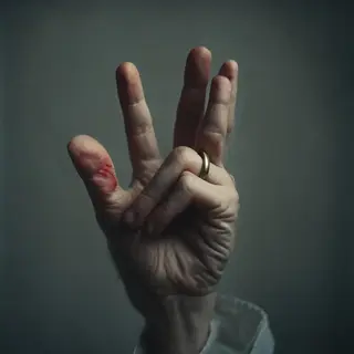 A person counting to three on their fingers, with index, mid