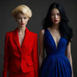Two women standing side by side: one with short blonde hair 
