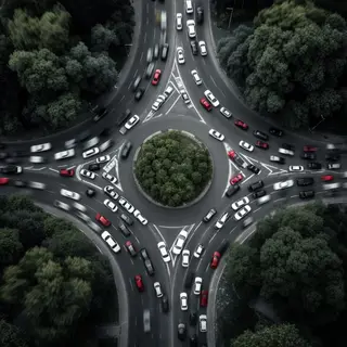 An aerial bird's-eye view looking straight down at a traffic