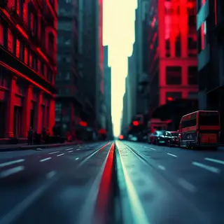 A tilt-shift photograph of a city street making real-life lo