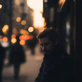 A street photograph with shallow depth of field as if shot a
