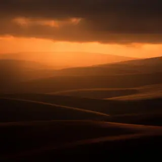 A landscape photograph bathed in golden hour light — long wa