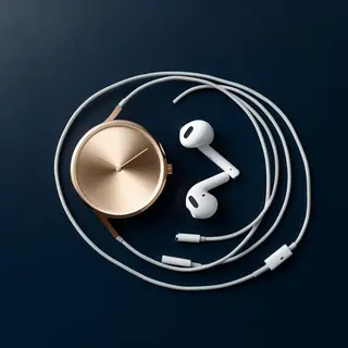 A product flat-lay on a #1A1A2E (deep dark blue) background,