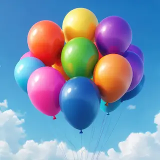 Exactly 11 colorful balloons floating against a clear blue s