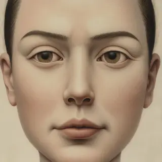 A human face with eyes, nose, and mouth but no eyebrows