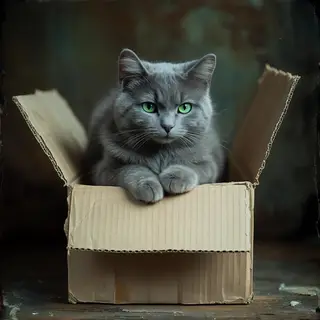 A cat sitting on top of a cardboard box