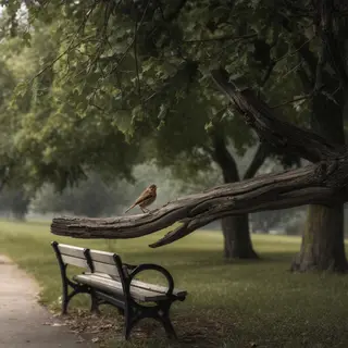 A bird perched on a branch, the branch extending from a tree