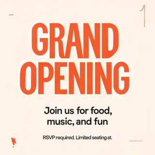 A flyer with large title 'GRAND OPENING', subtitle 'Join us 