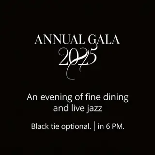 An event banner with headline 'ANNUAL GALA 2025' at the top 
