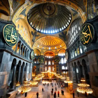 The Hagia Sophia interior showing the massive central dome, 