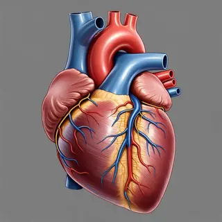 An anatomical illustration of the human heart showing four c
