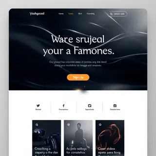 A landing page design with a hero header image at the top, a
