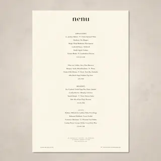 A restaurant menu layout with a logo header, three category 