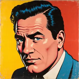 A portrait of a man in Pop Art style — bold outlines, Ben-Da